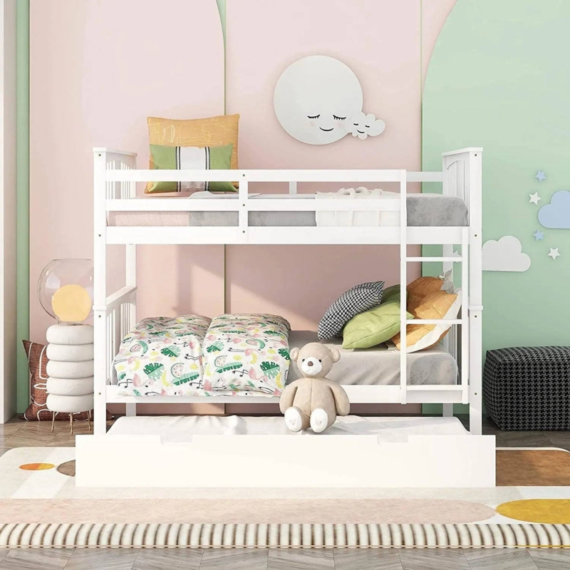 Full Over Full Bunk Bed with Pull Out Trundle and Integrated Ladder