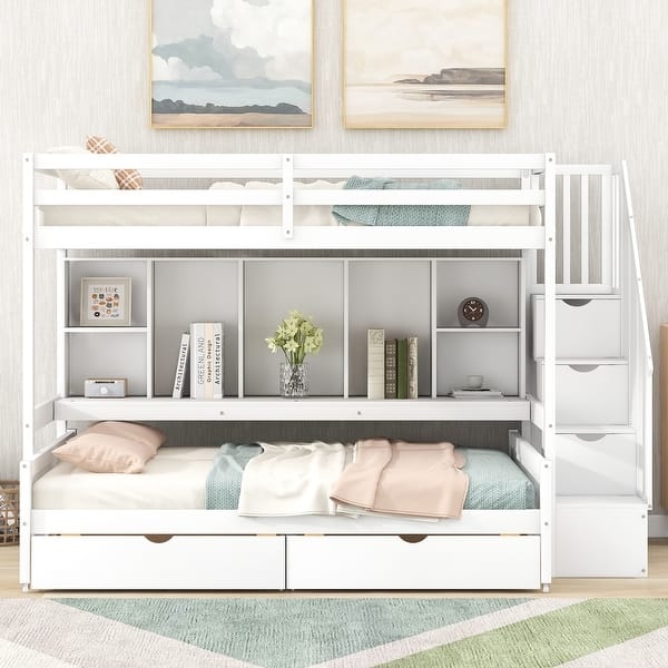 Full Over Twin Bunk Bed Integrated Staircase Storage