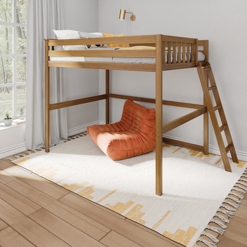Full Size High Loft Bed in Walnut Finish with Built-in Desk