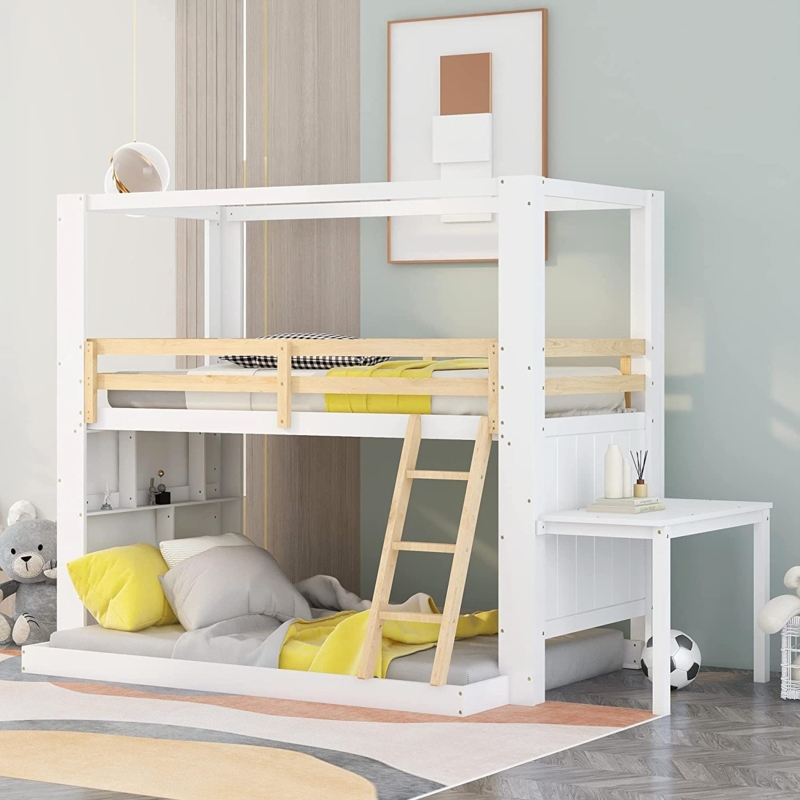 Functional Loft Bed with Storage Stairs, Desk, and Built-In Bench Seat