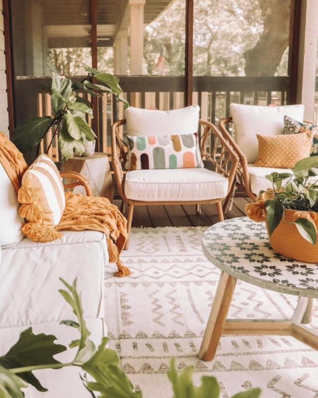 Geometric Area Rug Charcoal Ivory Modern Screened Porch