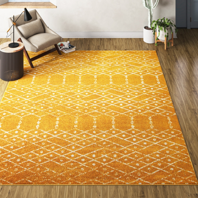 Geometric Area Rug Yellow Charcoal Gray Trellis Pattern Contemporary