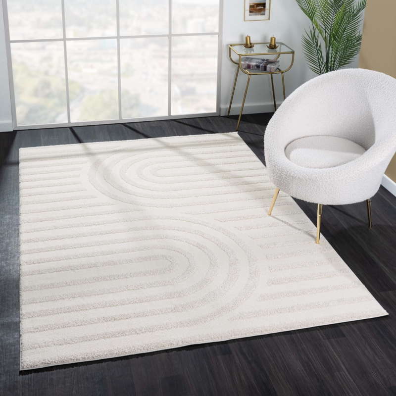 Geometric Lines Area Rug High Low Pile Minimalist Living Room Decor