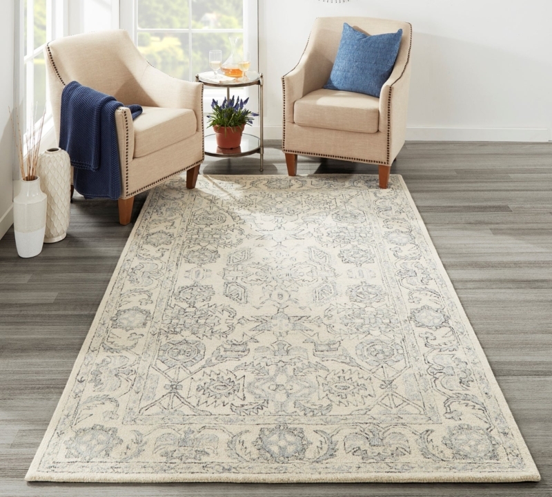 Geometric Trellis Area Rug High-Low Pile Ivory Contemporary