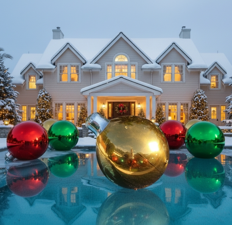 Giant Christmas Ornament Inflatable Metallic Finish Whimsical Yard