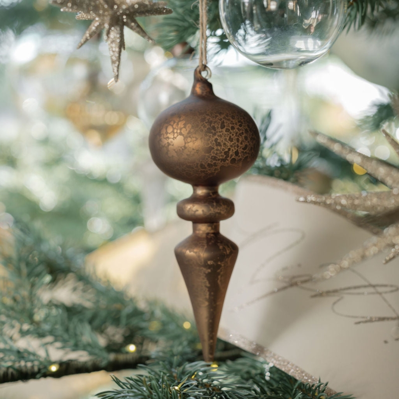 Glass Finial Ornament Set of 6 with Mixed Ribbed and Smooth Textures