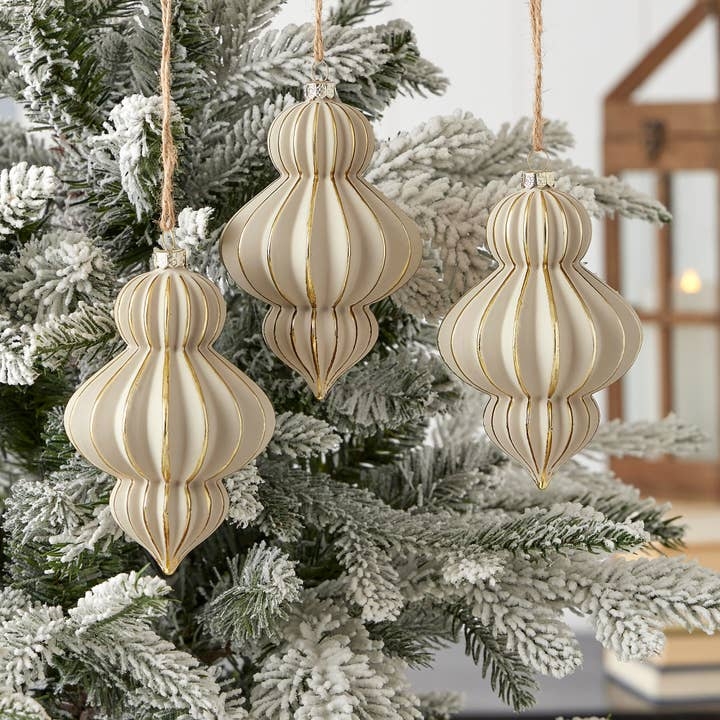 Glass Gesso Finish Christmas Ornaments Finial Shape