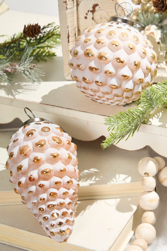 Glass Pinecone Christmas Ornaments Glitter Gold Set