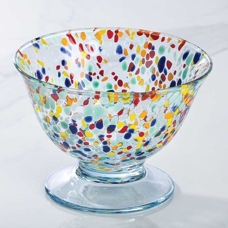 Glass Serving Bowl, Scalloped Rainbow Spiral, Artistic Tabletop Accent