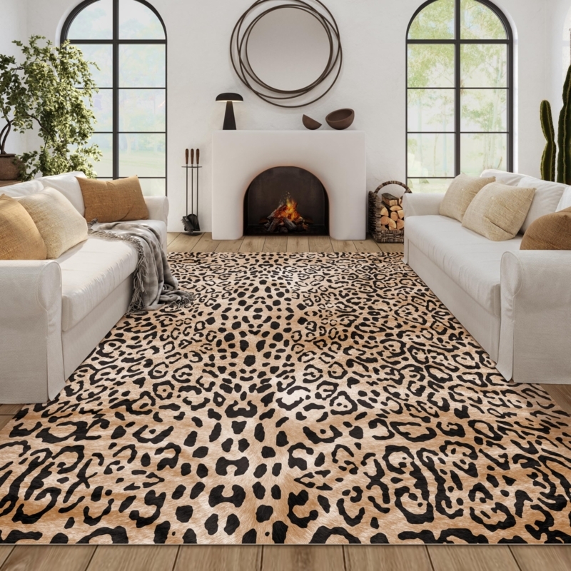 Gold Palette Area Rug, Leopard Print, Maximalist Glam, Low Pile