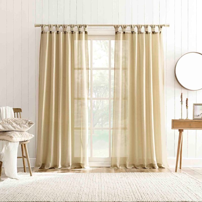 Gold Sheer Curtain Panel with Tab Loop Top, Light Filtering Drapes