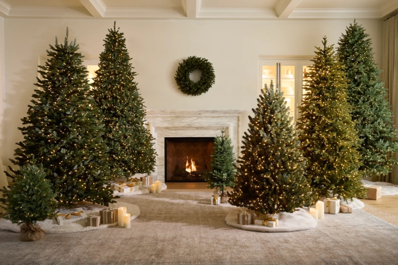 Grand Pre Lit Christmas Tree Full Profile Fireplace Backdrop (74 chars)
