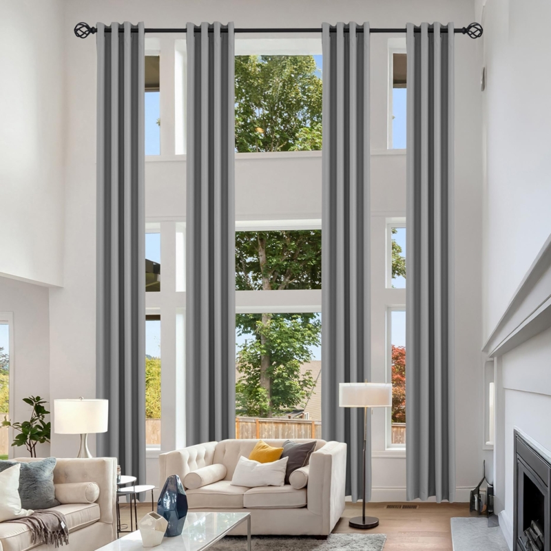 Gray Blackout Curtains Extra Long for High Ceiling Lofts