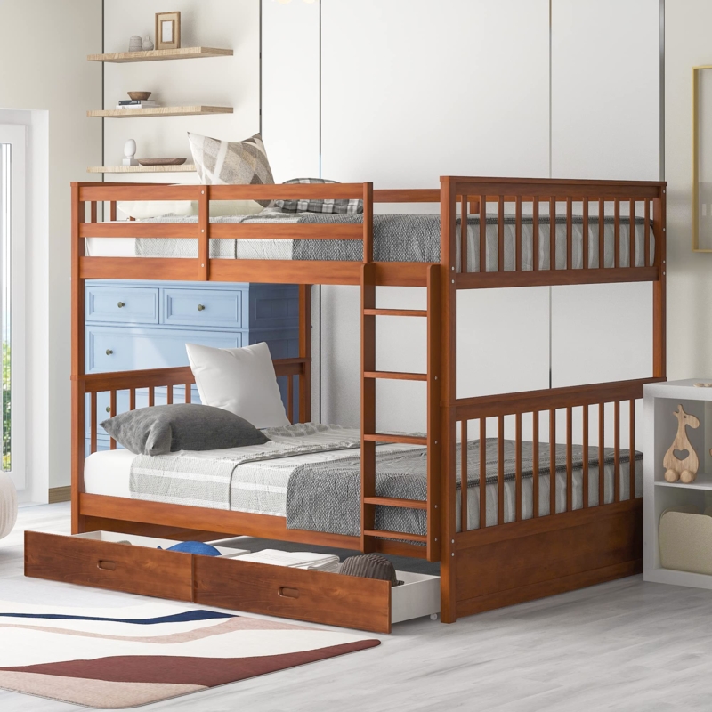 Gray Full Over Full Bunk Bed with Under-bed Storage Drawers