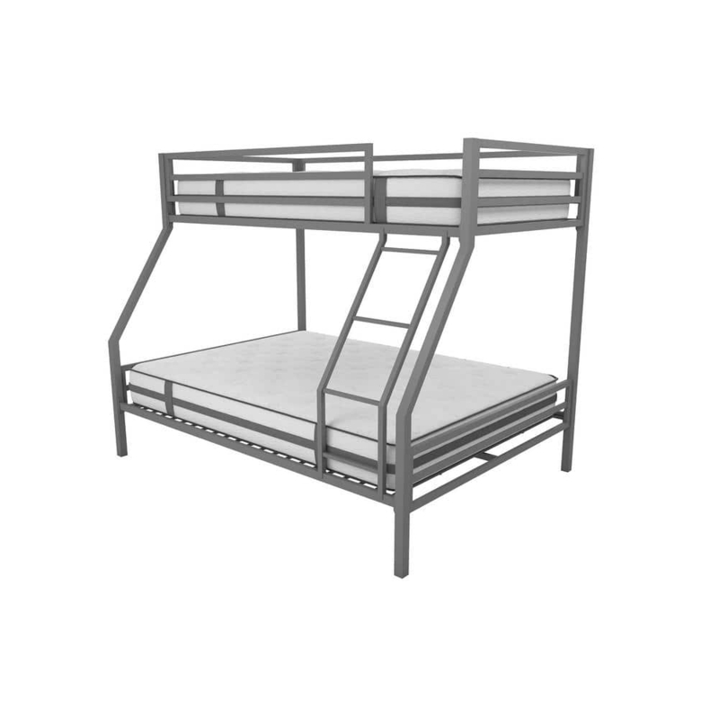Gray Metal Bunk Bed Twin Over Full, Slatted Support Minimalist Design