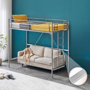 Gray Metal Loft Bed with Staircase Entry and Guardrails