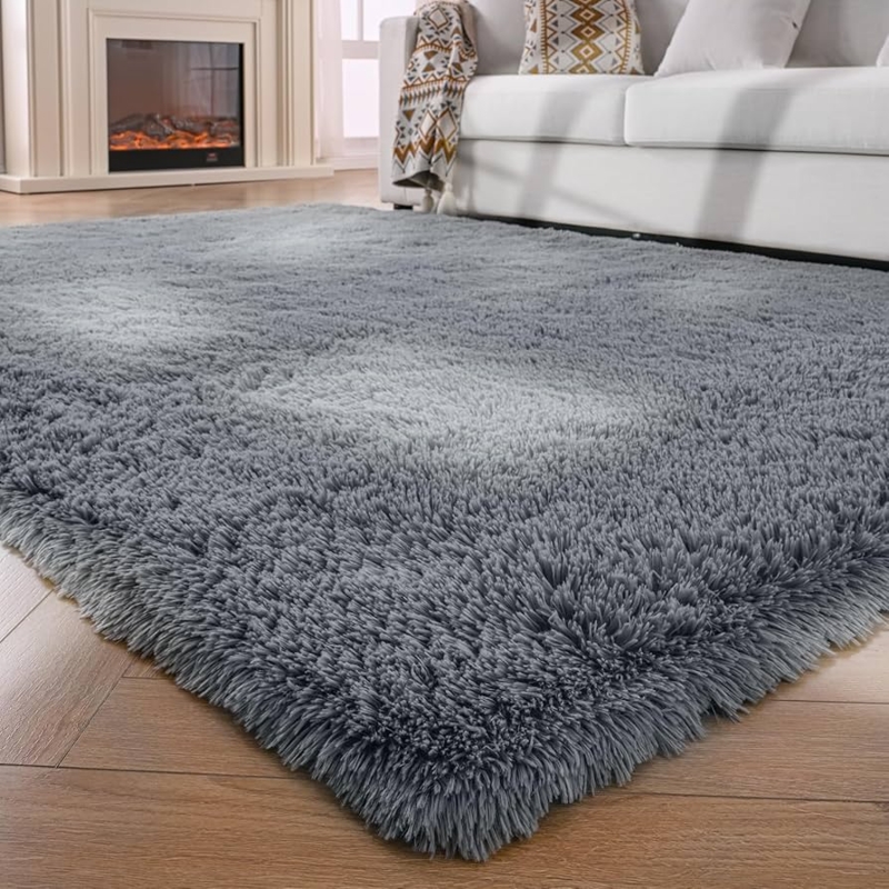 Gray Shag Area Rug Minimalist Living Room Cozy Styling Ideas