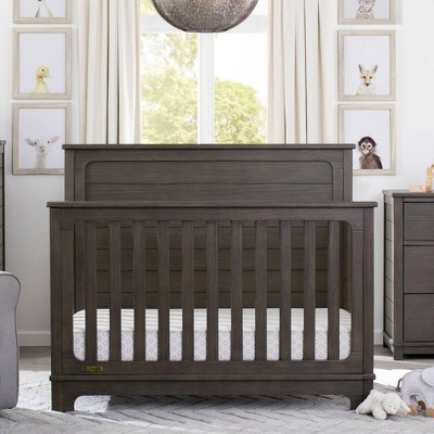 Gray Stained Wooden Baby Crib, Rustic Weathered Finish