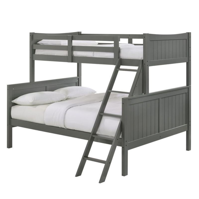 Gray Twin Over Full Bunk Bed with Slatted Design