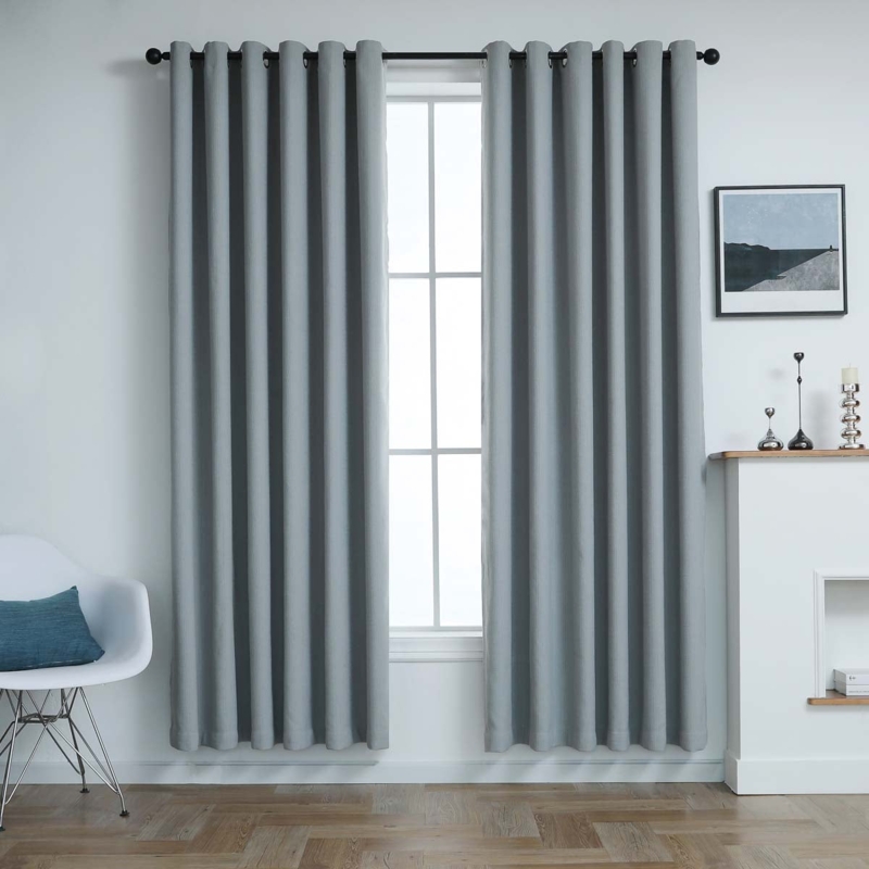 Gray Window Curtain Textured Slub Weave Grommet Top