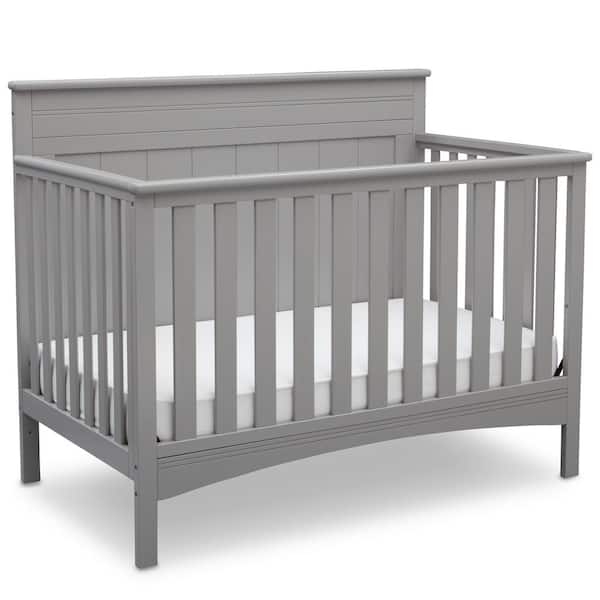 Gray Wooden Crib Styling with Solid Back and Slatted Sides
