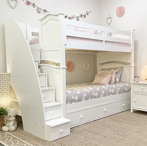 Grey Bunk Bed Integrated Stairs Underbed Storage Modern Design