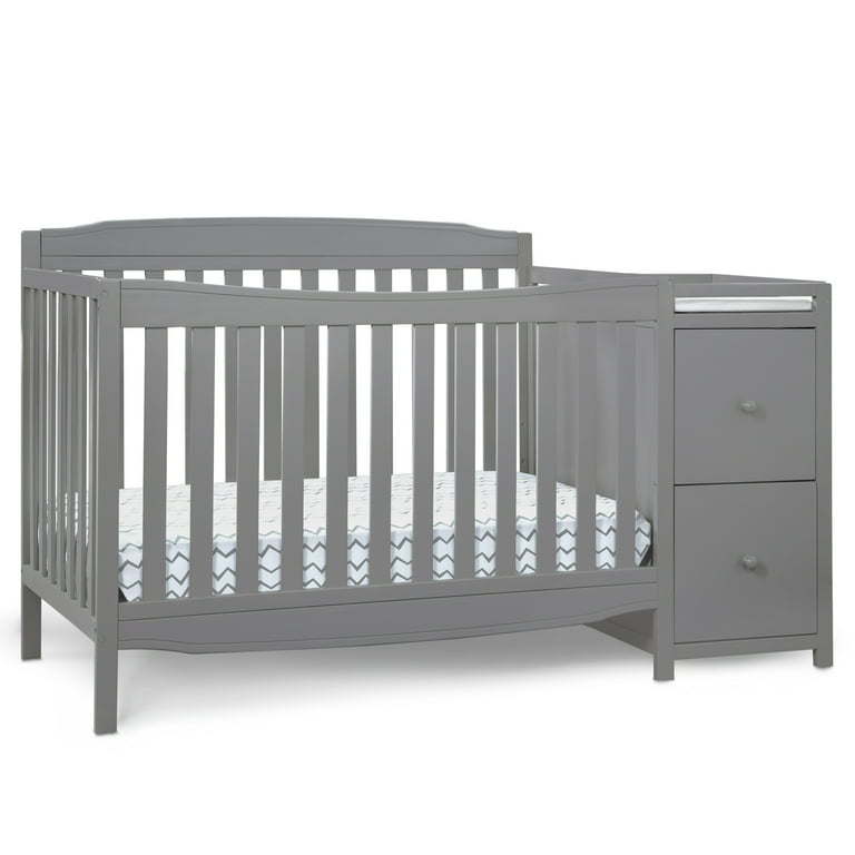 Grey Convertible Crib with Changer, Arched Back Design