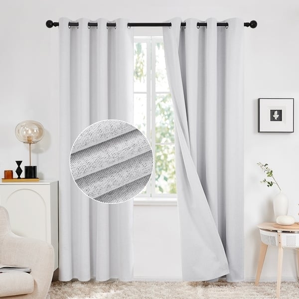 Grey Linen Blackout Curtains, Grommet Top, Modern Bedroom Drapes