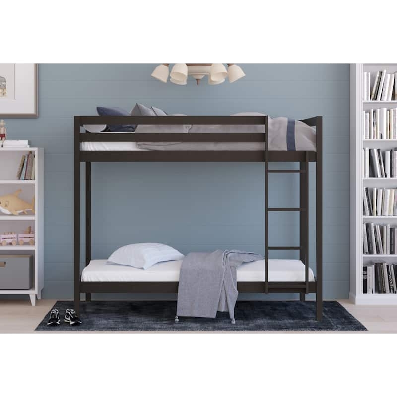 Grey Painted Bunk Bed with Vertical Slat Headboard, Transitional