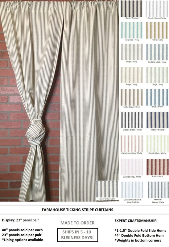 Grey Ticking Stripe Rod Pocket Curtains Rustic Farmhouse Window Decor