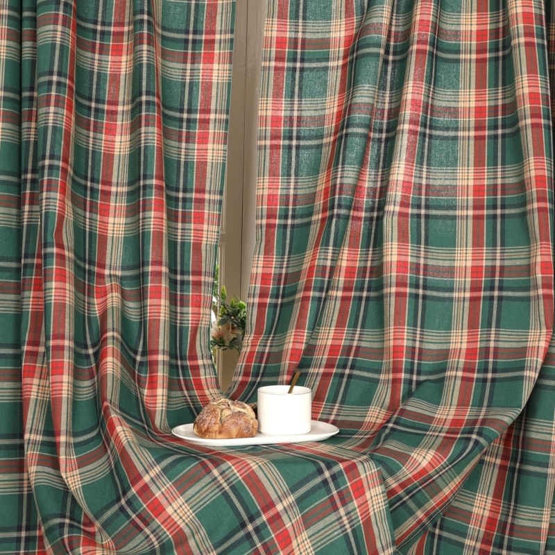 Grommet Top Curtain Panel Two Panel Set Forest Green Tartan