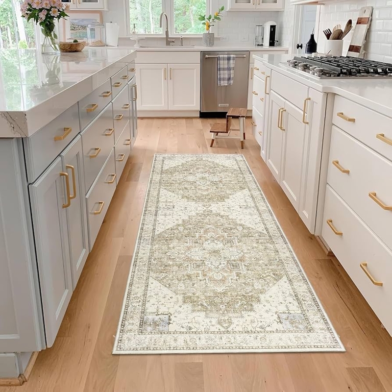 Hallway Runner Beige Persian Washable Farmhouse Decor Rustic