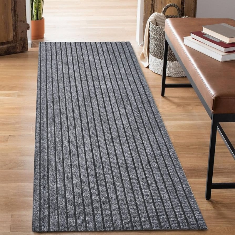 Hallway Runner Ribbed Texture Utility Low Profile Design Minimalist
