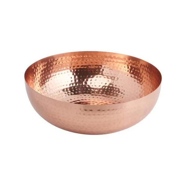 Hammered Copper Serving Bowl, Polished Finish, Wide Rim, Low Profile