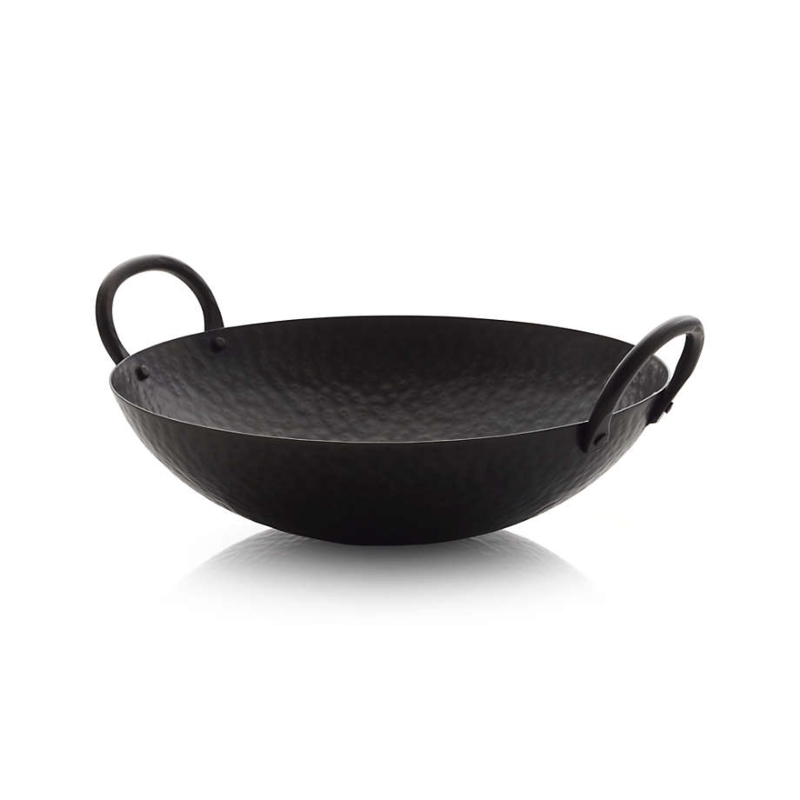 Hammered Iron Serving Bowl, Loop Handles, Dark Metal, Industrial Style