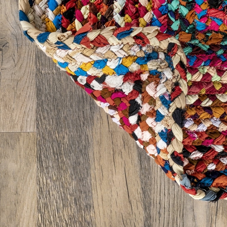 Hand Braided Round Area Rug Multicolored Spiral Bohemian