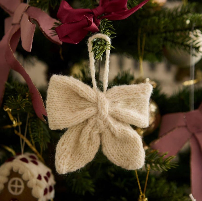 Hand Knitted Wool Christmas Ornament Bow Shape