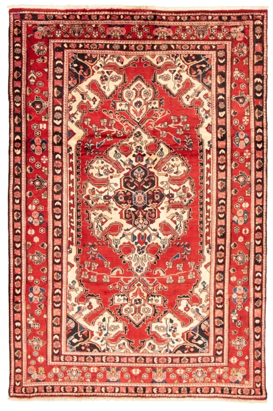 Hand Knotted Persian Area Rug Floral Medallion Red Navy