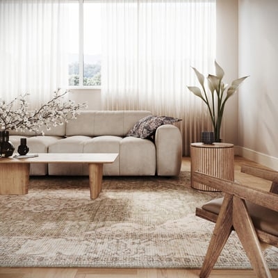 Hand Loomed Wool Area Rug Sage Green Textured Grid Modern Organic Style