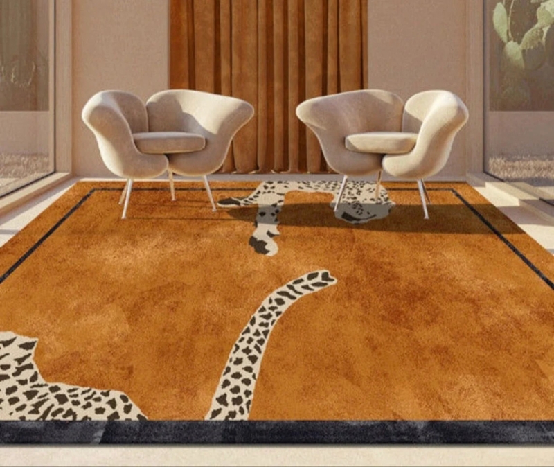 Hand Tufted Area Rug, Leopard Spot Motif, Copper & Brown, Wool-Like