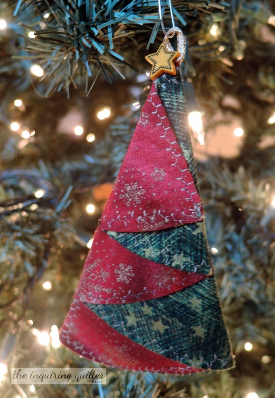 Handcrafted Folded Fabric Tiered Tree Ornament with Star Topper