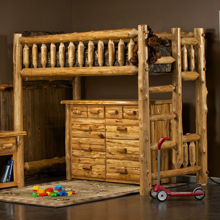 Handcrafted Natural Log Loft Bed with Built-in Desk