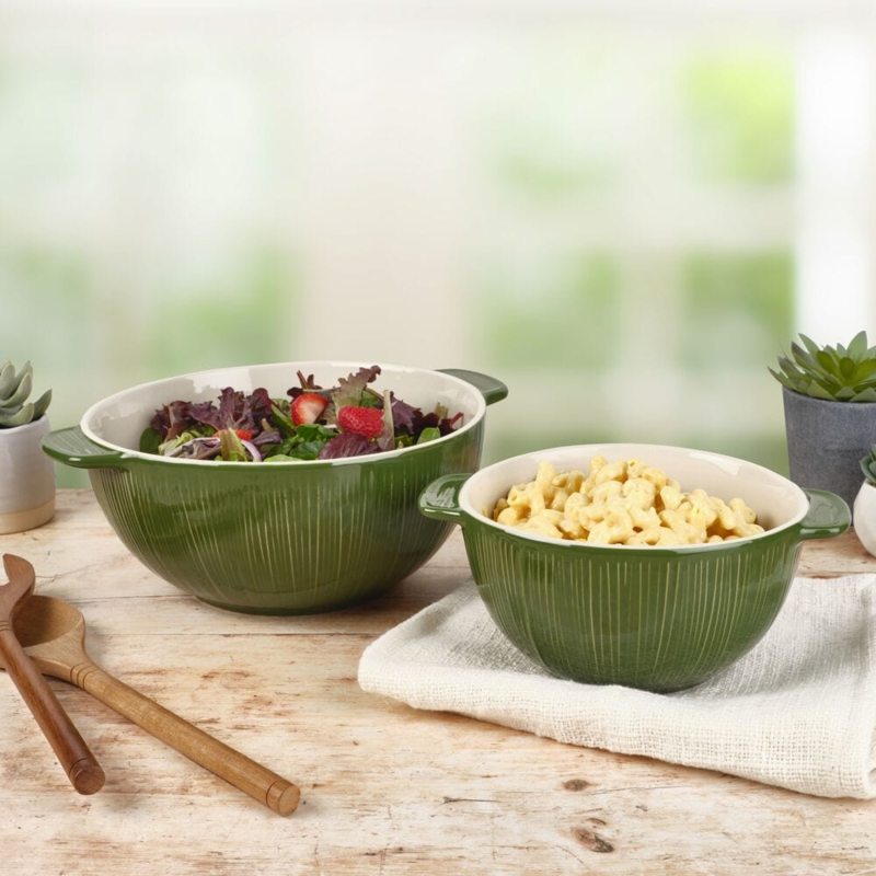 Handled Serving Bowls in Sicilian Palette with Lemon Pattern