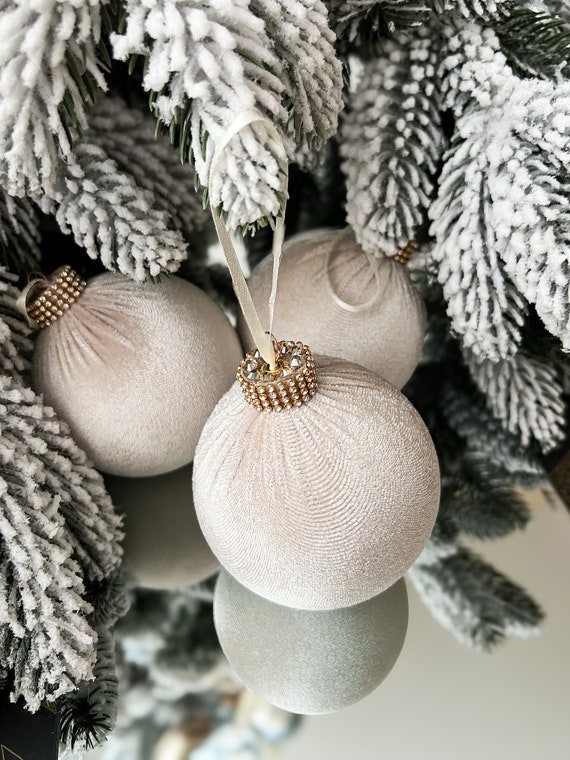 Handmade Beige Velvet Christmas Ornaments Upholstered