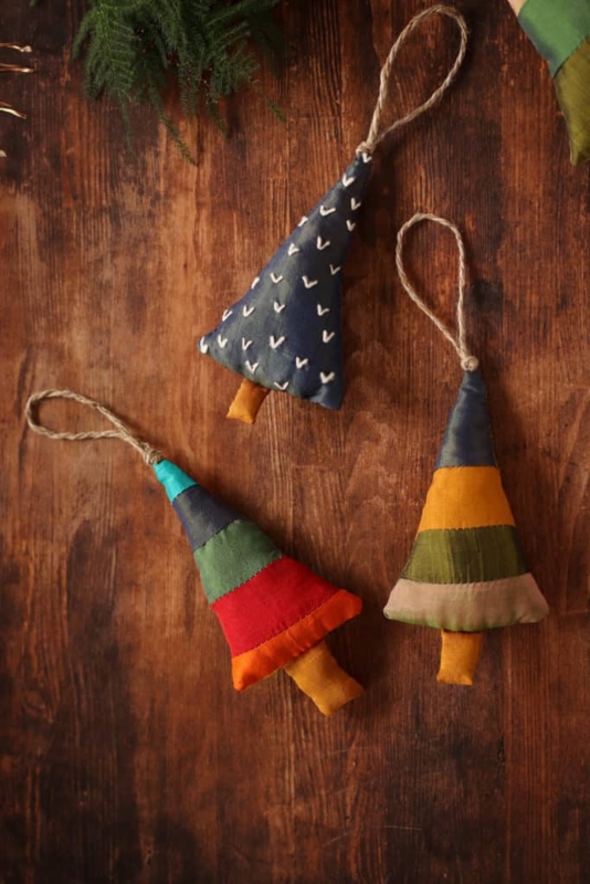 Handmade Linen Fabric Tabletop Tree with Polka Dot Bow