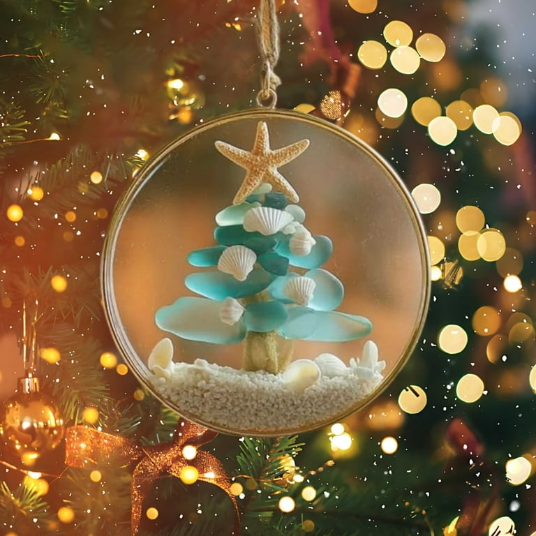 Handmade Sea Glass Look Christmas Ornaments with Jute Wrapped Base