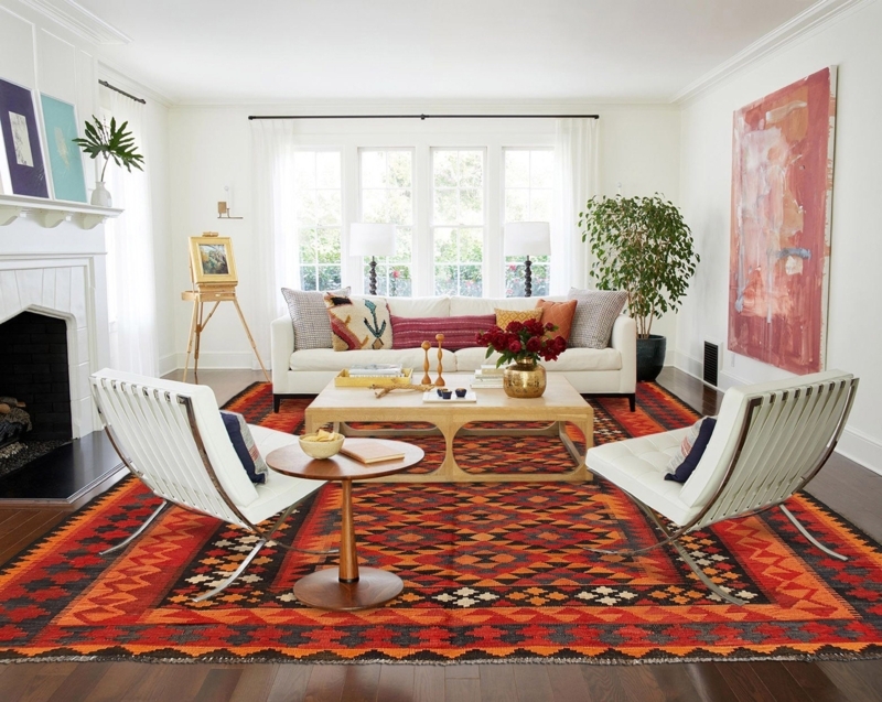 Handwoven Kilim Area Rug, Autumn Tones with Tribal Geometric Border