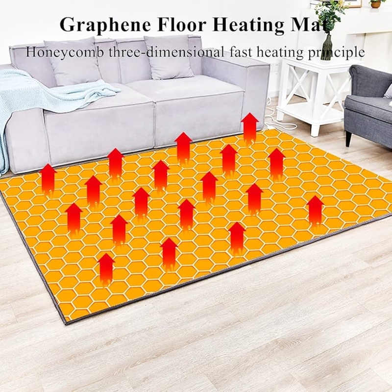 Heated Floor Mat Geometric Print Wood Grain Finish Light Oak Heated Pad