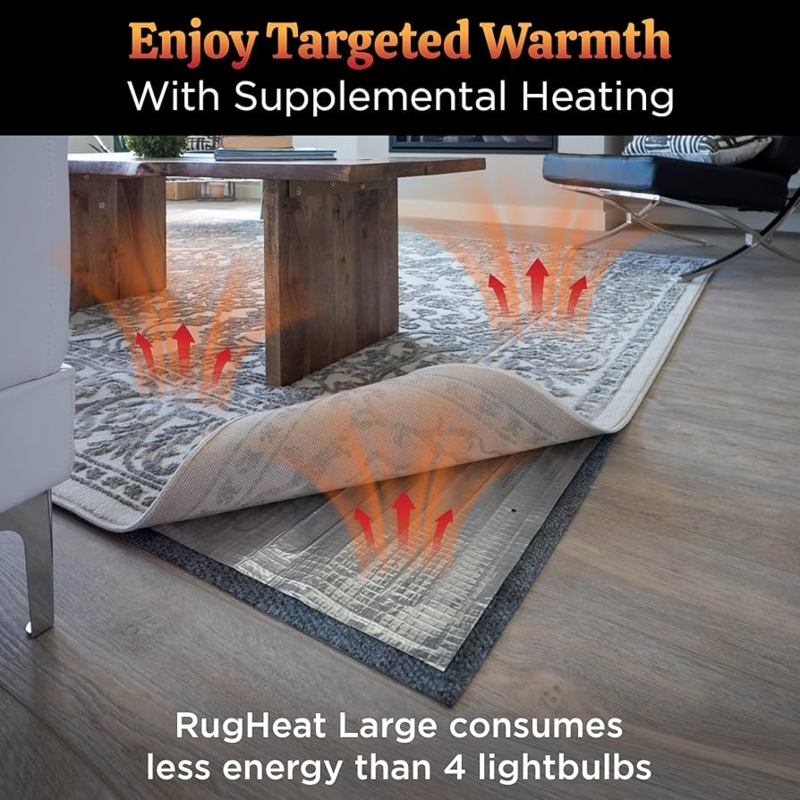 Heated Rug Pad Textured Grip Black Matte Under Rug Radiant Heating Pad