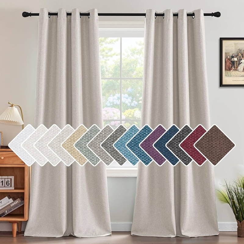 Heather Ivory Burlap Effect Curtains, Grommet Top, Rustic Style